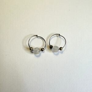 NWOT surgical steel silver clear beaded hoop huggie earrings